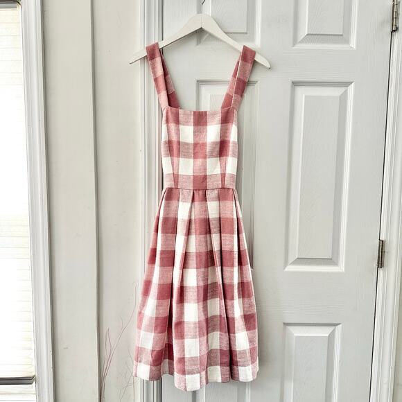 Gal Meets Glam Polly Pink White Gingham Checkered A Line Sun Dress 2 Girly Femme - Picture 3 of 10